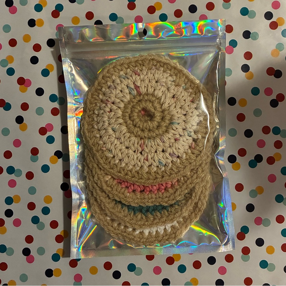 Handmade donut crochet coasters set of 4
